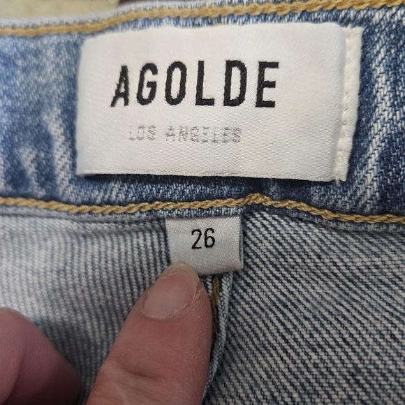 AGOLDE Mid Rise Skinny Straight Toni Jeans In Light Wash Distressed Knee.Size 26 - Picture 3 of 15